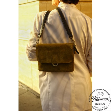 Женская сумка из кожи и замши  "Мишель" (хаки)